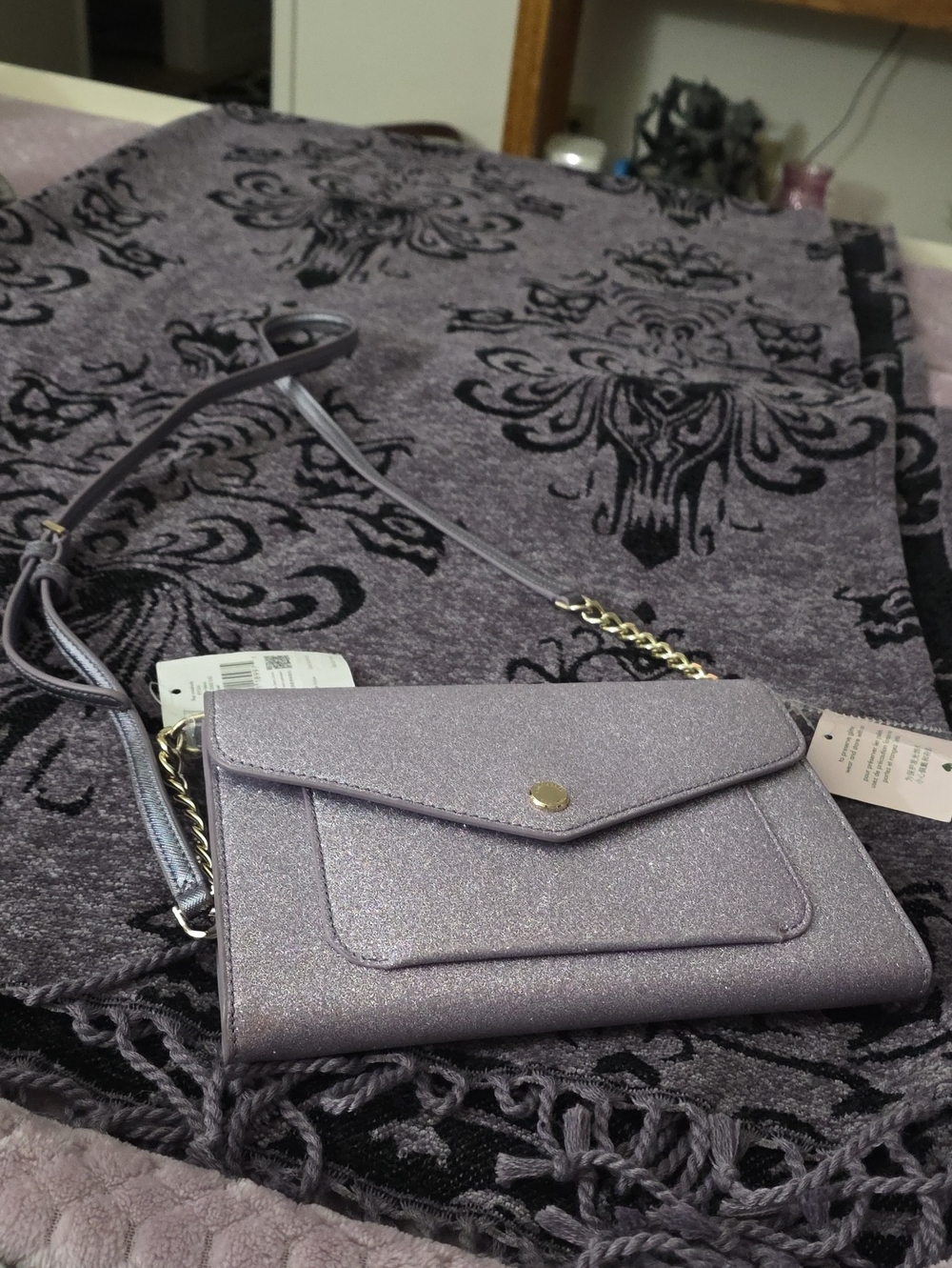 kate spade Lilac Glitter Crossbody Bag with Chain Strap